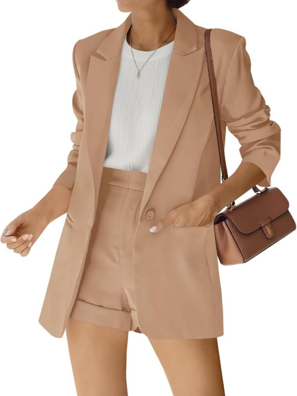 Chic Women's 2-Piece Blazer & Short Pants Suit Set - Stylish Open Front Outfit